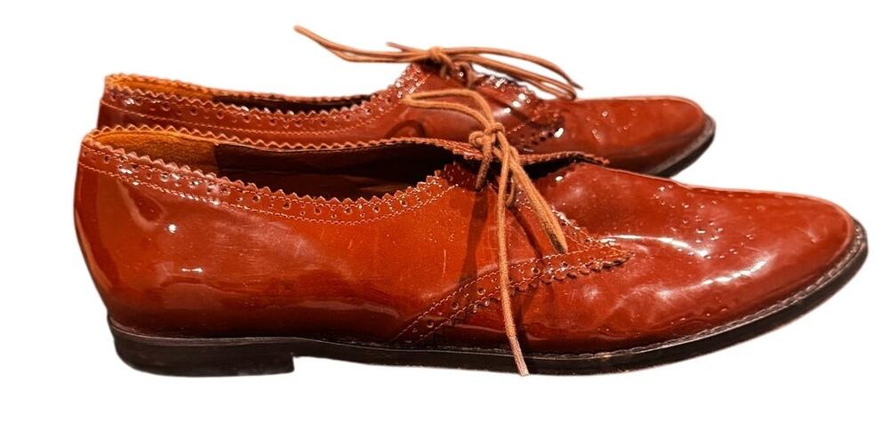 Comptoir des Cotonniers Patent Leather Brogue Wingtip Oxfords Cognac Brown (9)